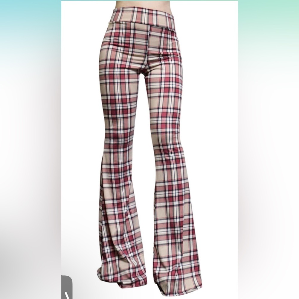 Plaid Flare high waisted stretchy pants, small
